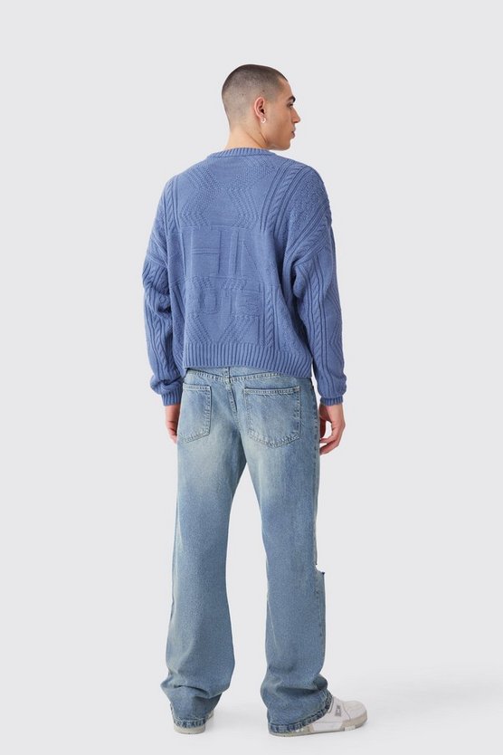 Kastiger Oversize Zopfmuster-Pullover