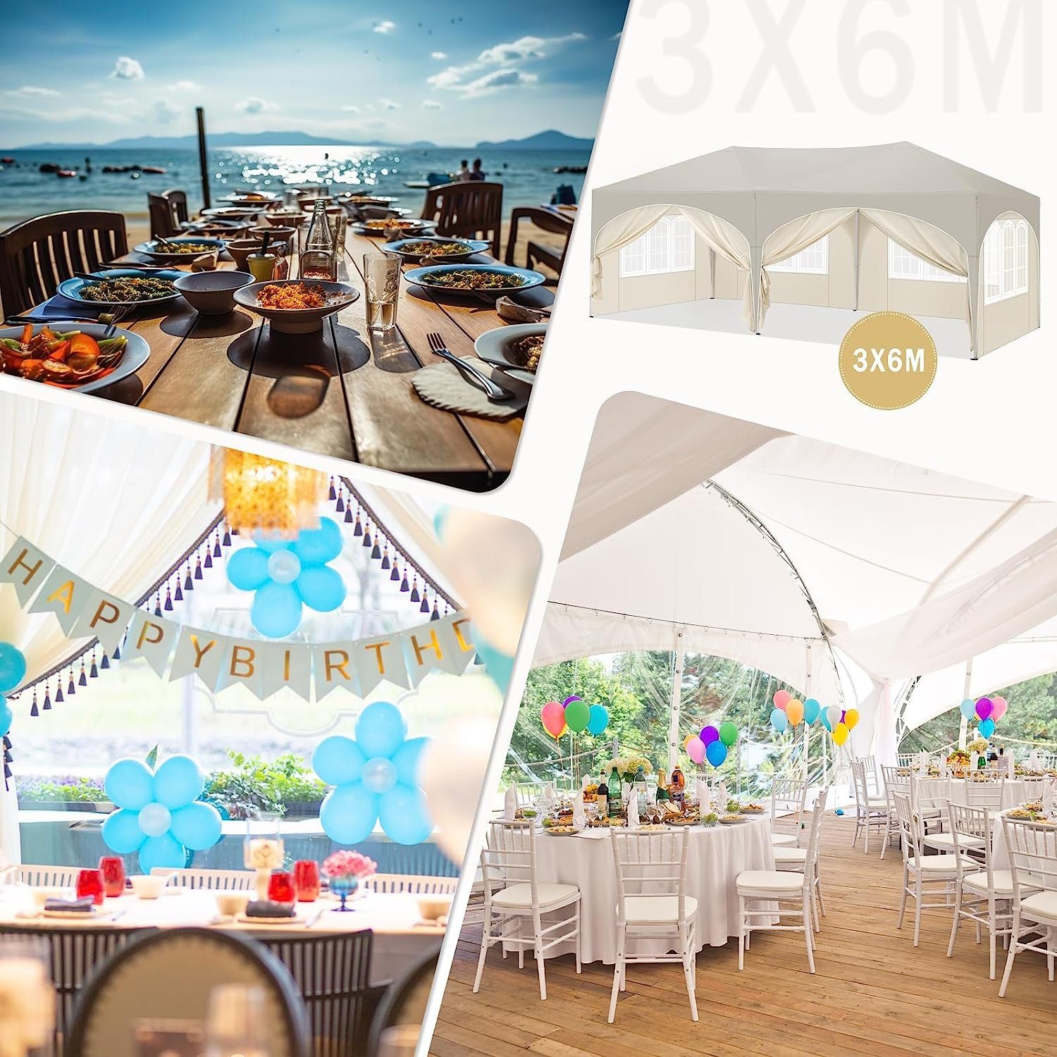 Woltu Pavillon, mit 6 Seitenteilen, 3x6 m, mit 6 Seitenwänden, höhenverstellbar