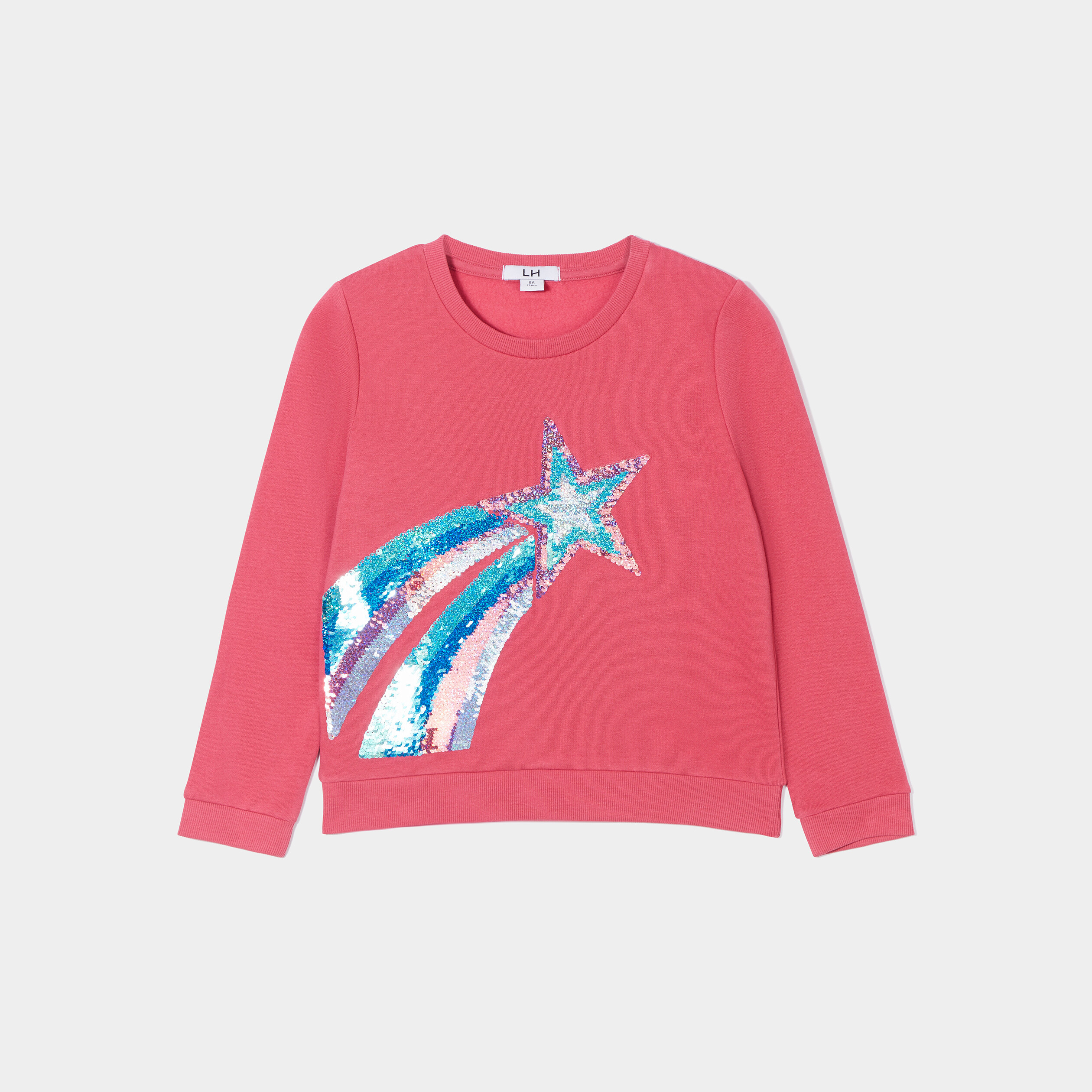 Sweat oversize à sequins réversibles rose framboise fille | La Halle