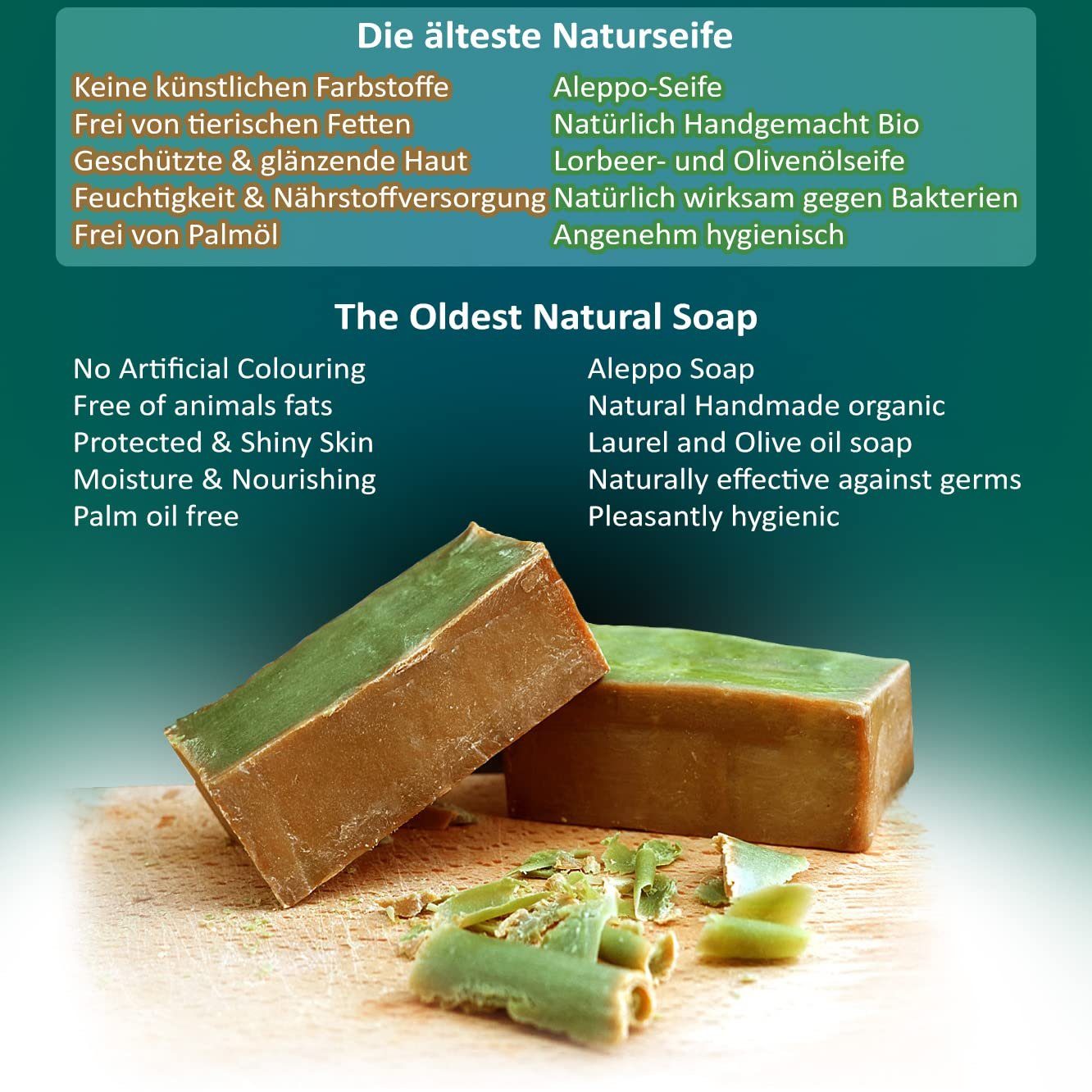 Goldolive Rohseife Goldolive® Handgemachte Aleppo Seife - [2 X 200g] - Traditionelle Olivenölseife Naturseife - 5% Lorbeeröl & 95% Olivenöl - vegan & palmölfrei, 2-tlg.