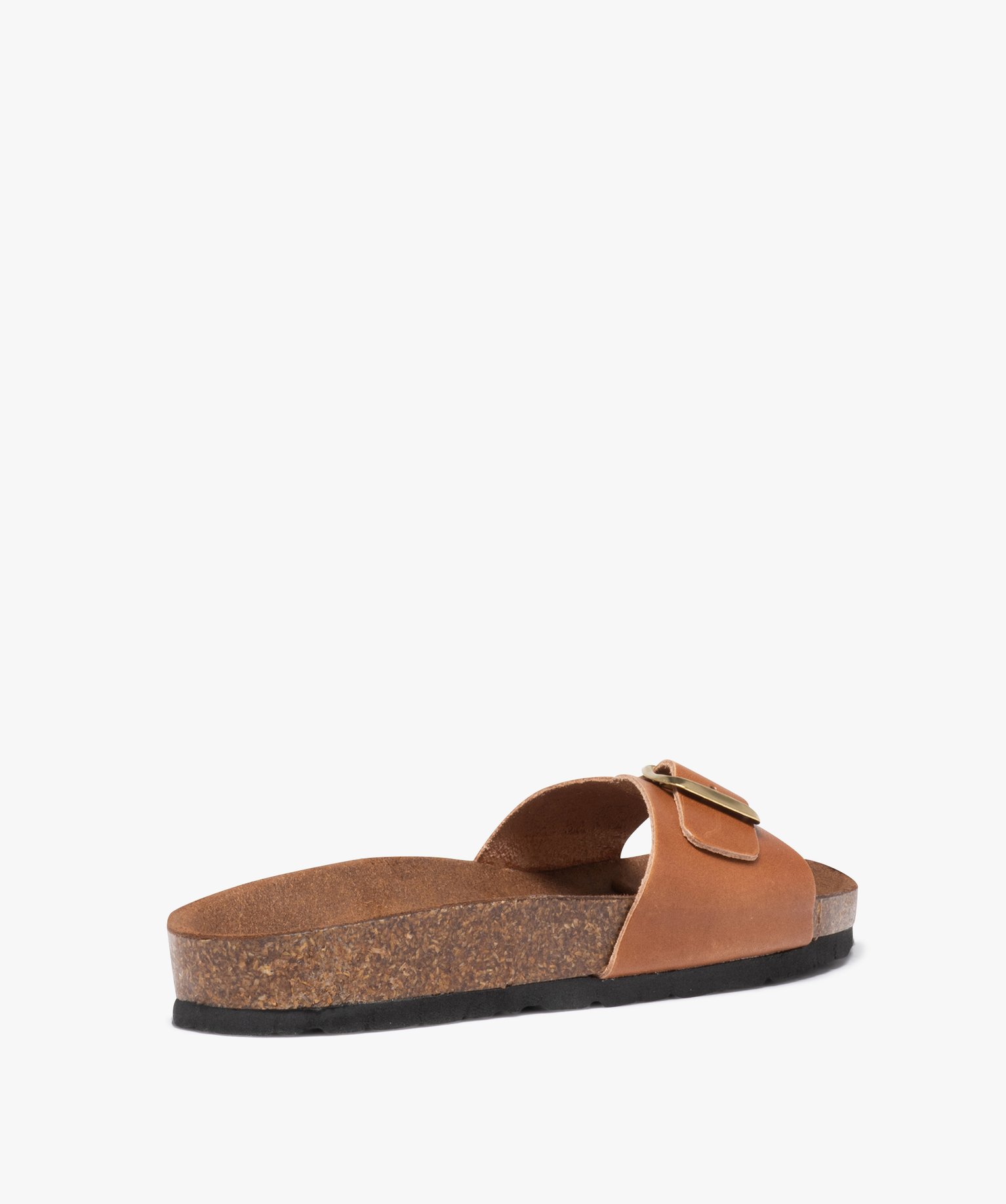 Mules femme à talon plat et bride ajustable en cuir camel | GEMO