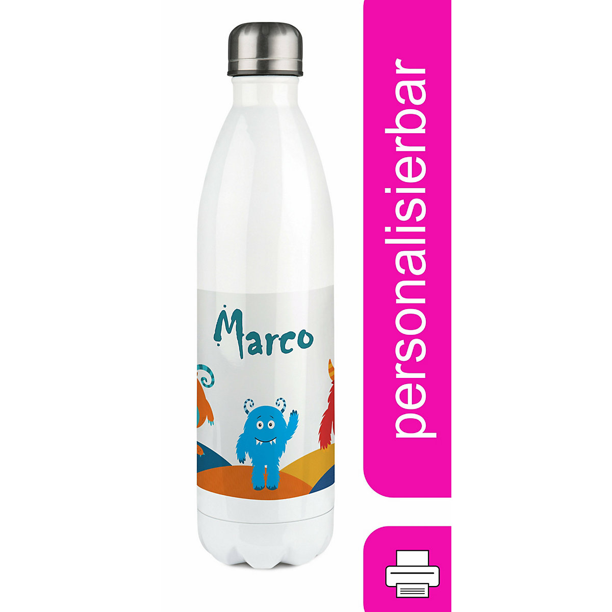 Edelstahl Kinder Thermoflasche / Trinkflasche bunt Monsterhügel Spülmaschinenfest, Auslaufsicher, Bruchfest, Doppelwandig, Für Heißgetränke geeignet, Mit Deckel, Isoliert