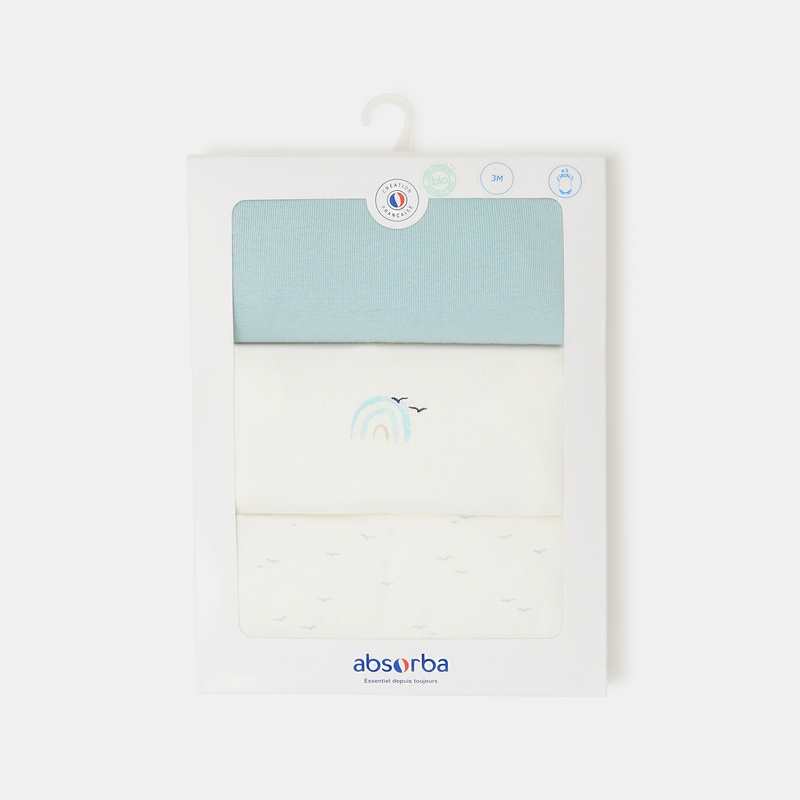 Lot de 3 bodies manches courtes en coton bio turquoise mixte Absorba