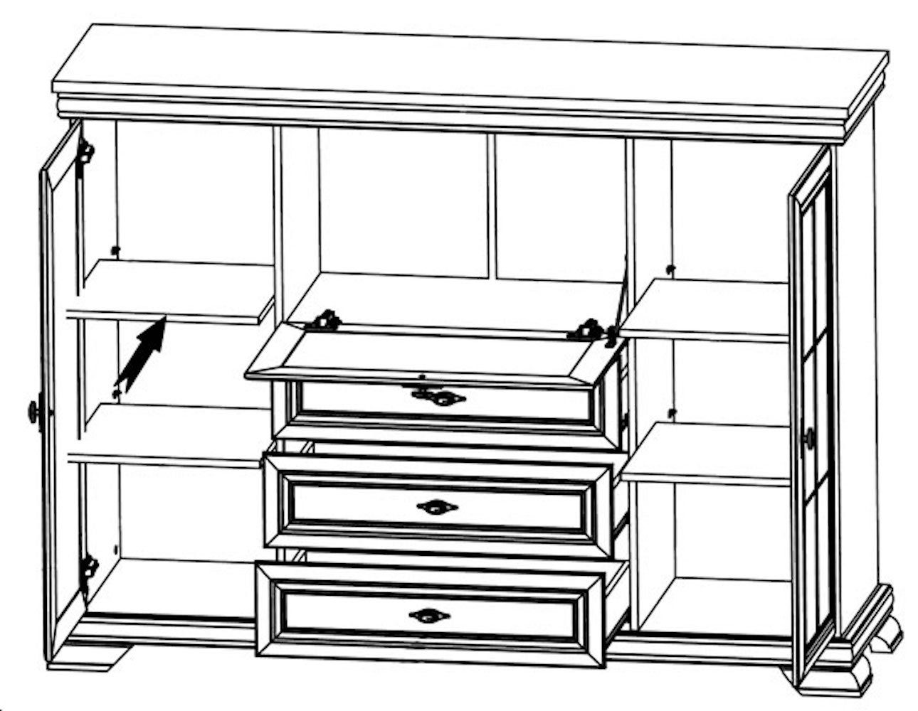 Feldmann-Wohnen Highboard Kora, 158cm 3-türig mit 3 Schubkästen andersen pinie rustikal