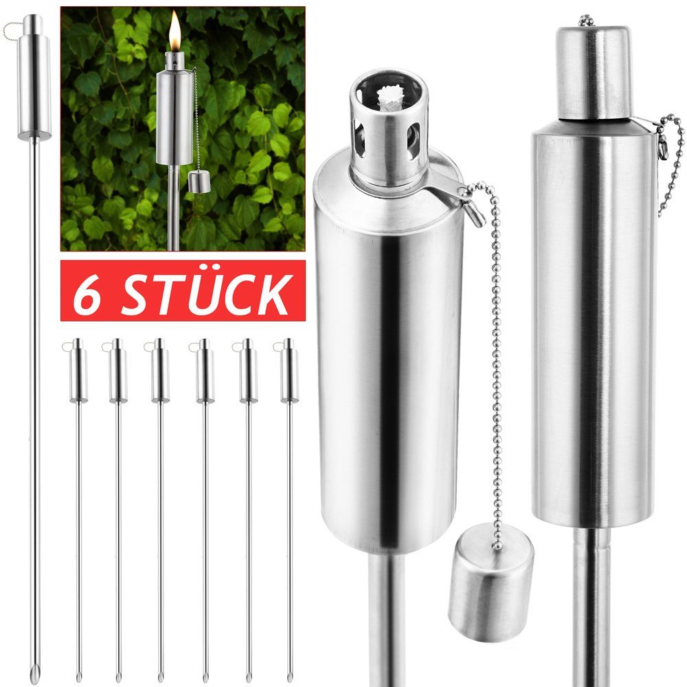 Deuba Gartenfackel, -, 6er Set für Draußen Öl 330 ml Edelstahl Rostfrei 115 cm Hoch