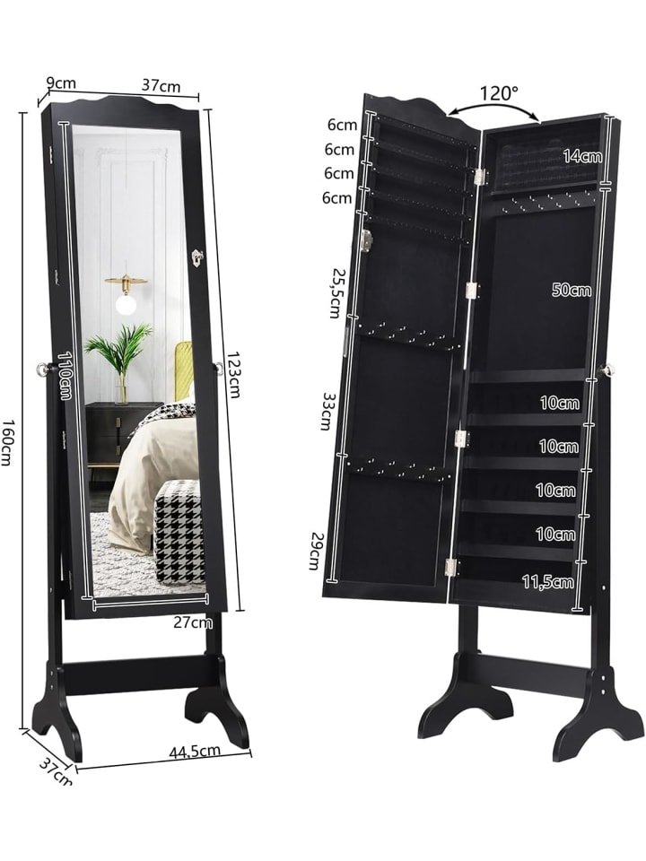 COSTWAY Schmuck mit Ganzkörperspiegel in Schwarz günstig kaufen onesize