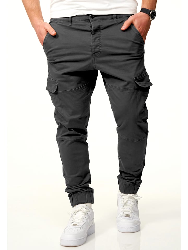 DAILY COTTON Cargohose - mit elastischen Beinbündchen Jogger-Hose Jeans in Dunkelgrau günstig kaufen