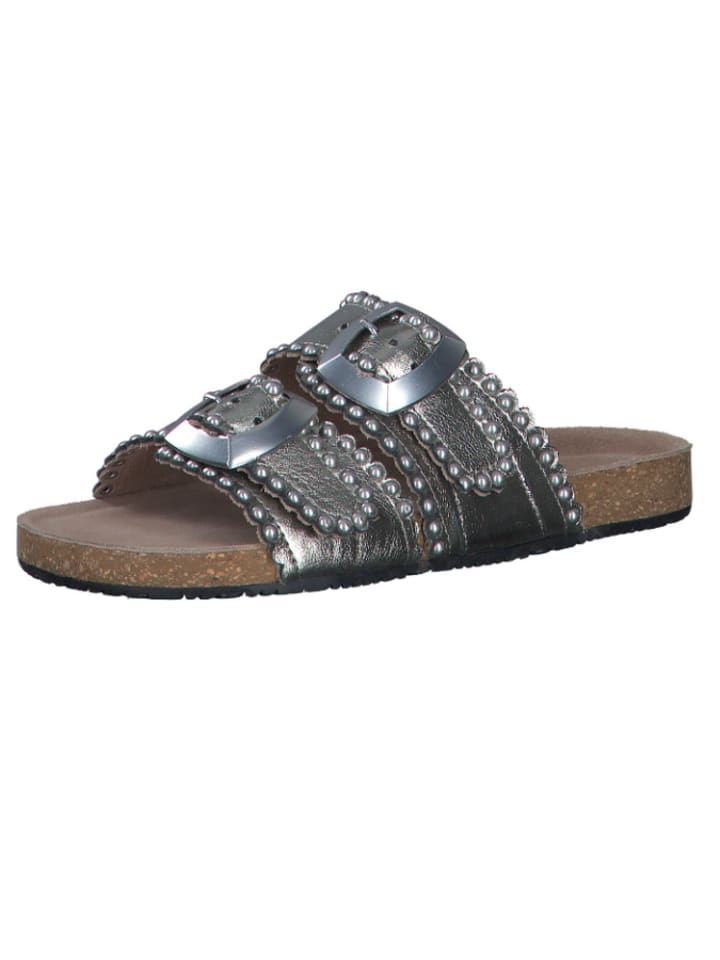s.Oliver Leder-Pantoletten in Silber günstig kaufen