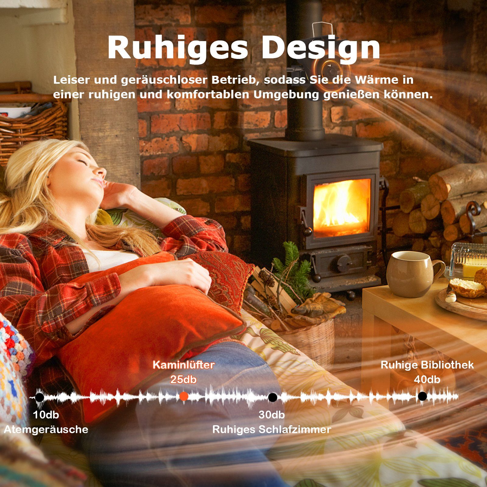 UISEBRT Kaminventilator mit 4 Blättern Ofenventilator ohne Strom Kaminlüfter