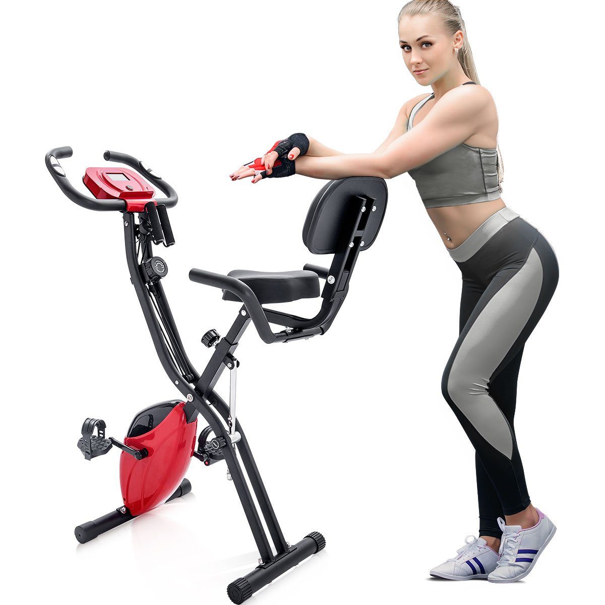 REDOM Heimtrainer Magnetische klappbar Heimtrainer mit 10 Widerstandsstufen (mit LCD-Bildschirm und Handpulssensoren inkl)
