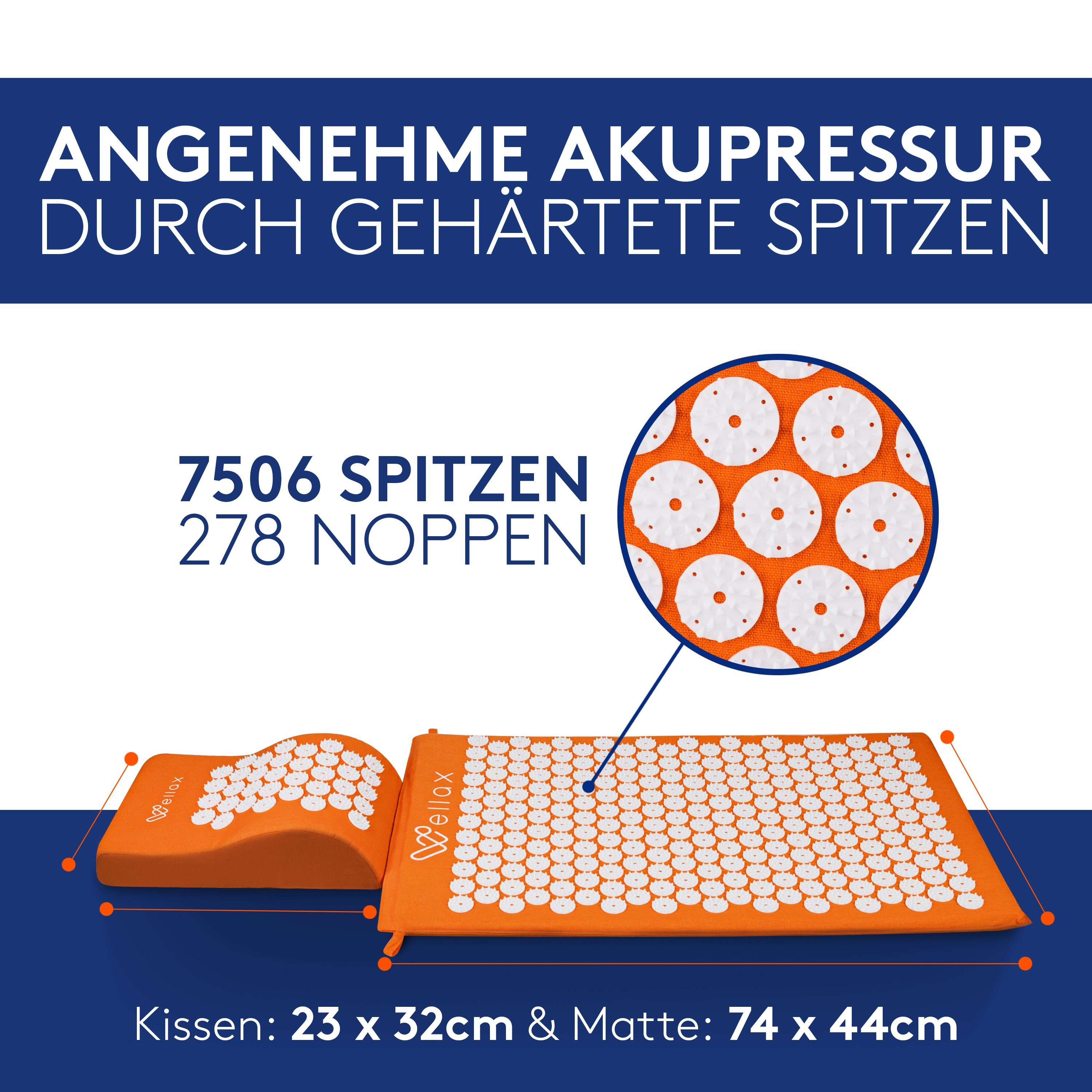 Wellax Akupressurmatte Wellax Akupressurmatte mit Kissen - Gefüllt mit Kokosfasern