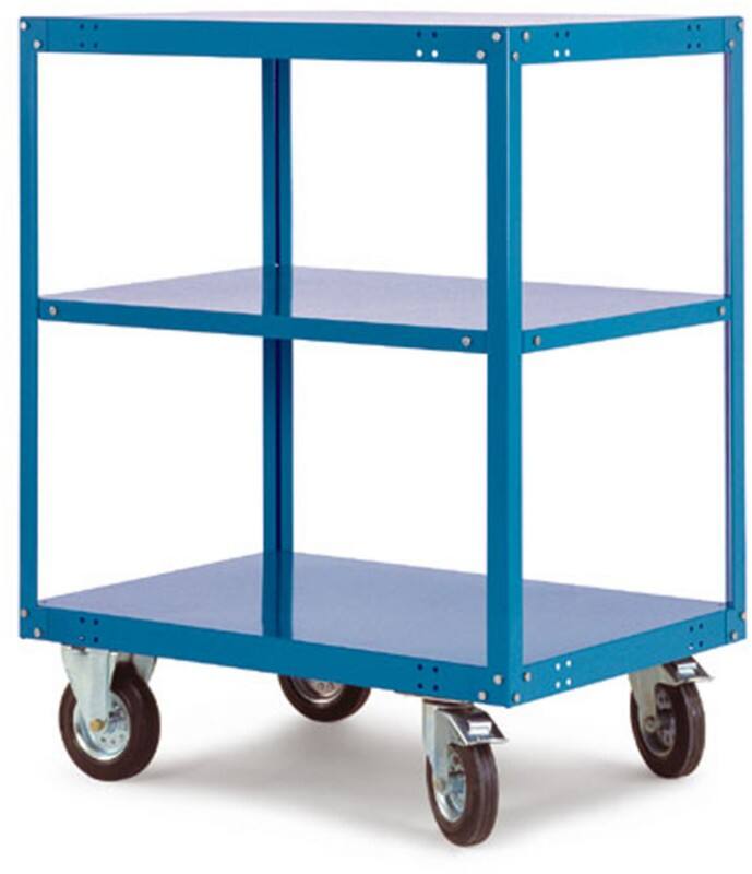 Manuflex Mobil Etagenwagen TRANSOMOBIL 3 Fachböden Brillantblau 1.200 x 700 x 1.255 mm