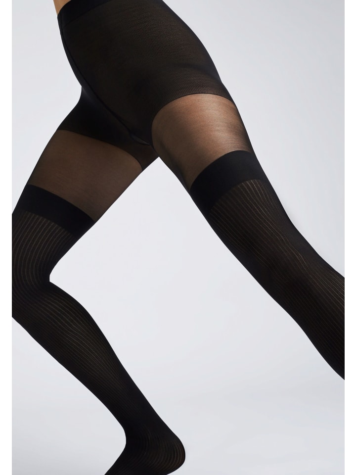 camano Strumpfhose overknee stripes 1er Pack fine fashion 70 Denier in Schwarz günstig kaufen