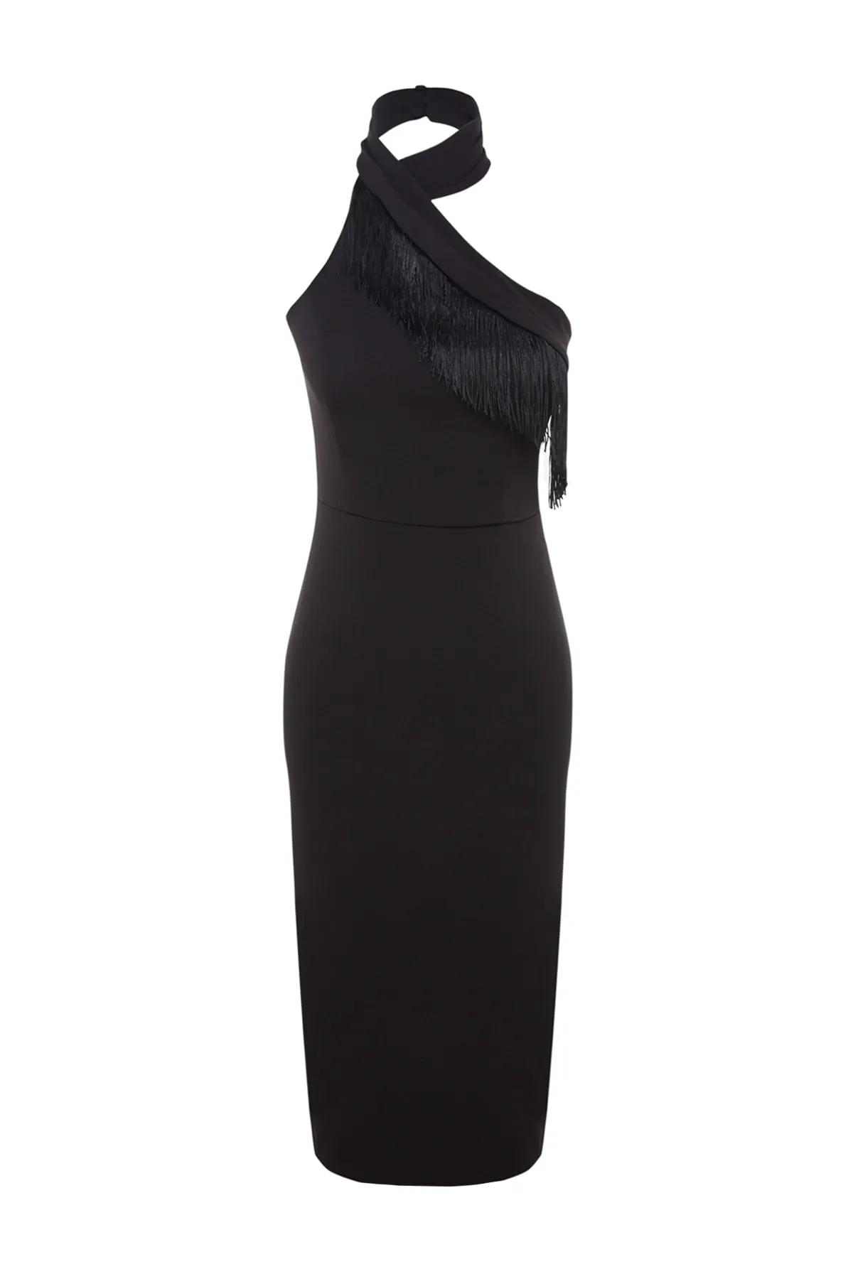 Trendyol Collection  Schwarzes Abendkleid mit Quasten und Details TPRSS23EL00091