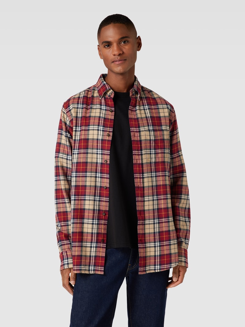 Regular Fit Freizeithemd mit Tartan-Karo in bordeaux rot