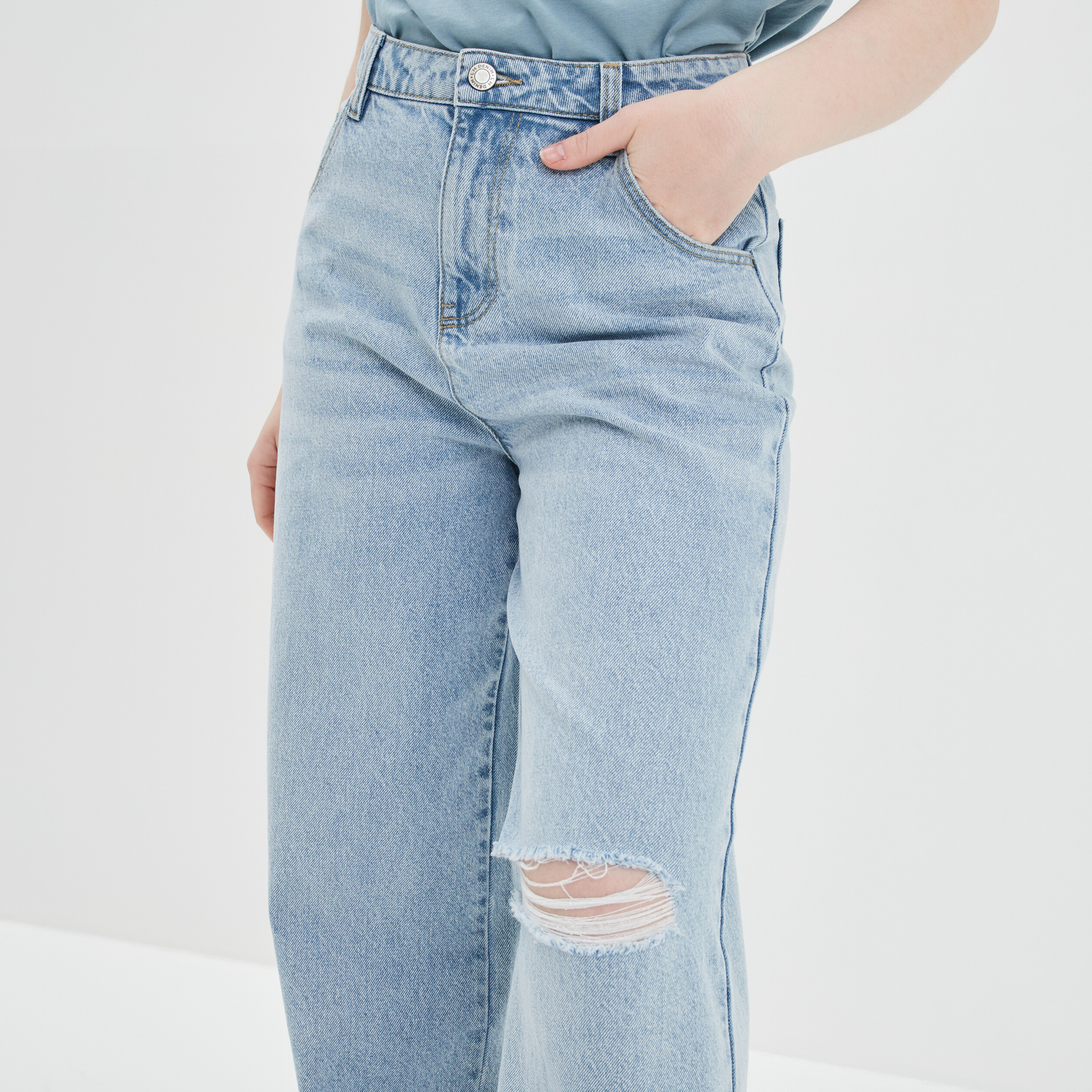 Jeans wide leg taille haute denim double stone femme | La Halle