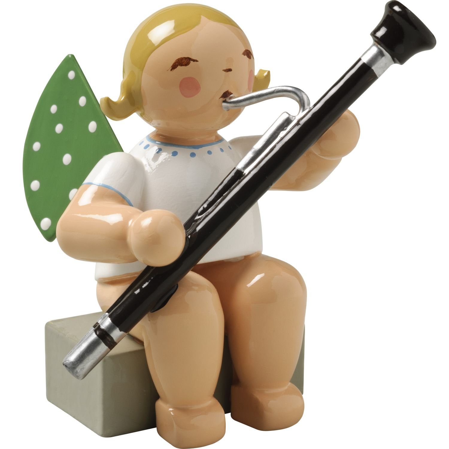 Wendt & Kühn Weihnachtsfigur Engel mit Fagott Sitzend 650/43A, Haarfarbe zufällig blond oder braunhaarig