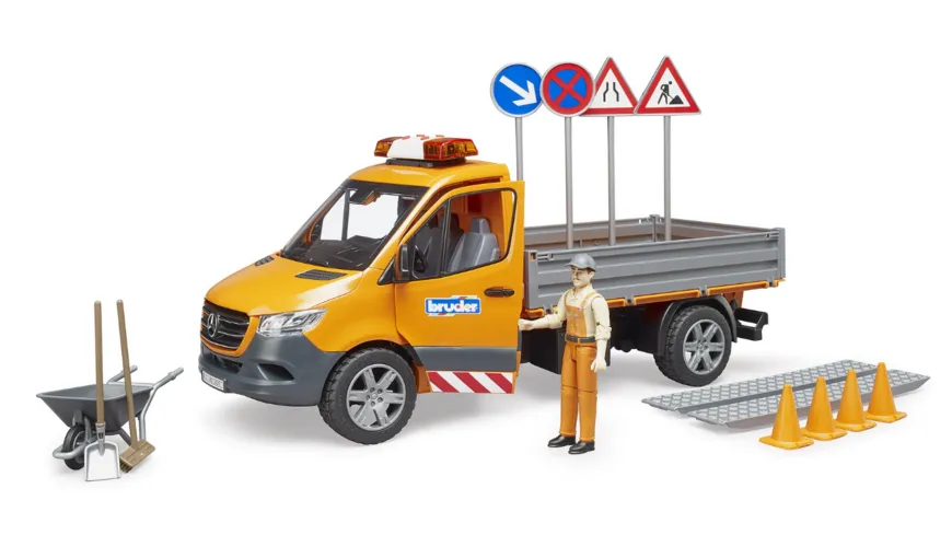 BRUDER - MB Sprinter Kommunal mit Light & Sound Modul, Fahrer und Zubehör 02677