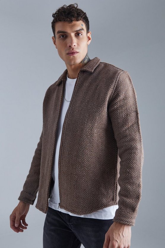 Langärmliges Overshirt mit Zick-Zack Print und Kontrast-Reißverschluss