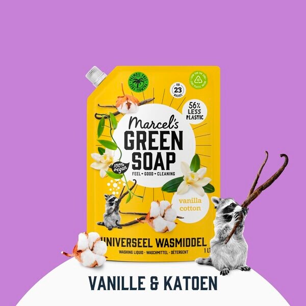 Marcels Green Soap Vanilj & Bomull Universal Tvättmedelspåfyllning 4 x 1L, 92 tvättar