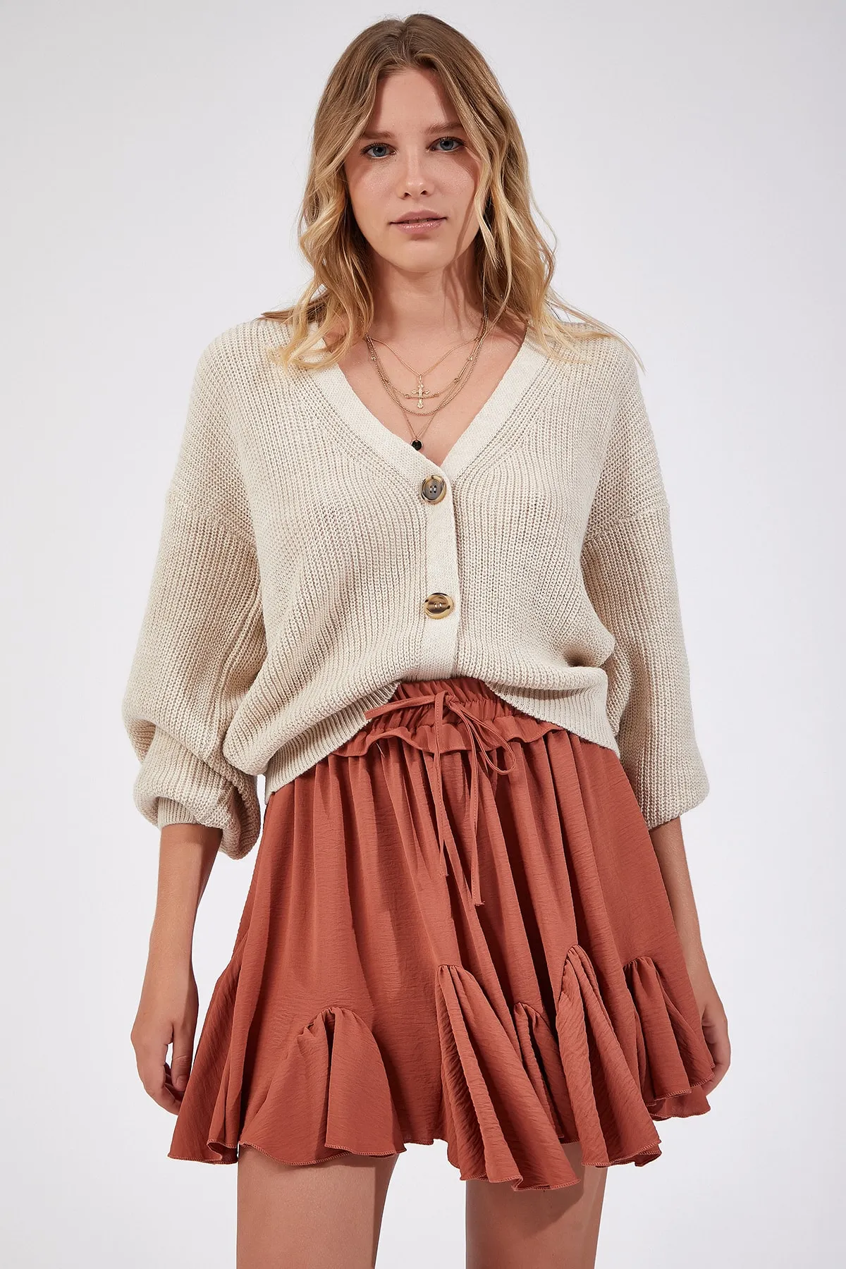 Happiness İstanbul  Strickjacke - Beige - Regular Fit