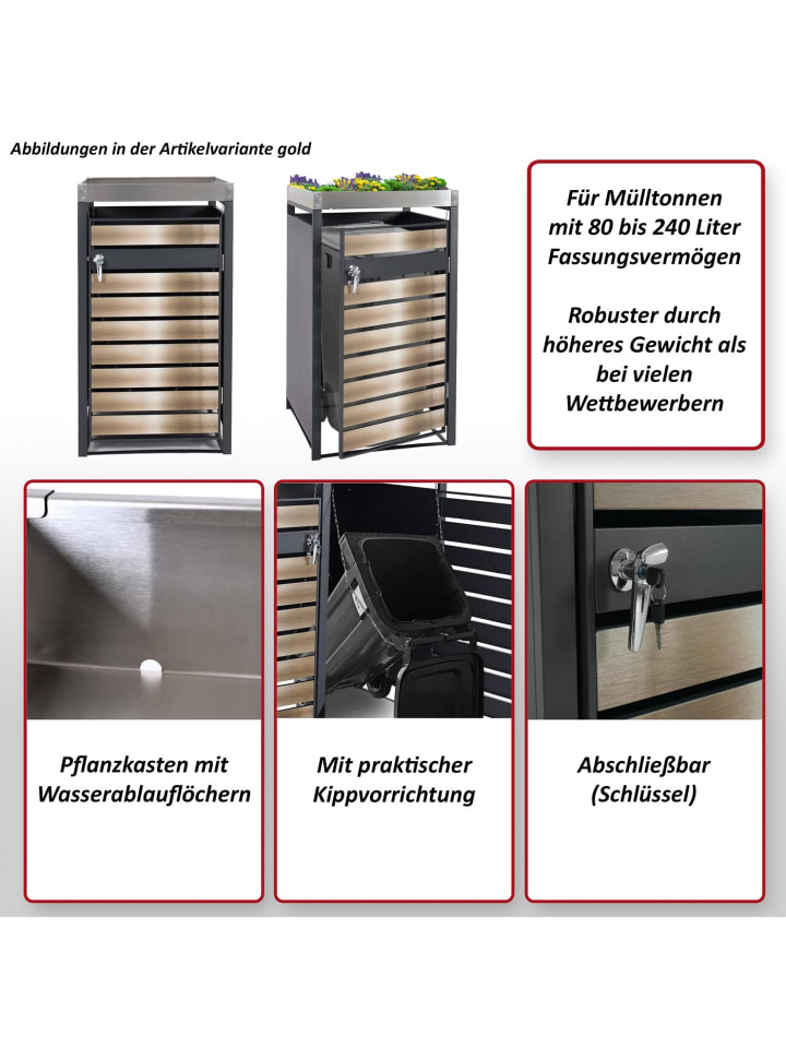 MCW 1er Mülltonnenverkleidung mit Pflanzkasten J81, Gold günstig kaufen onesize