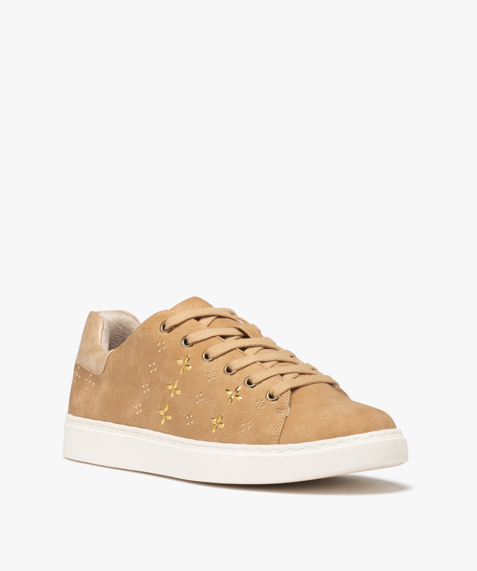 Baskets femme unies avec motifs en clous métalliques camel | GEMO