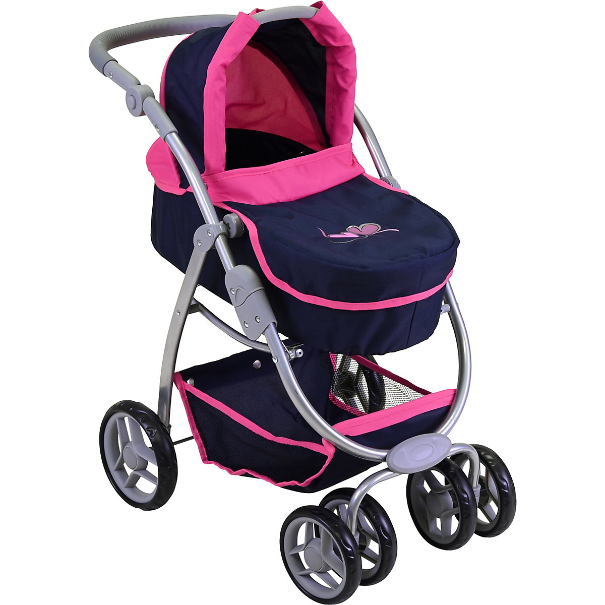 Kombi-Puppenwagen Coco - flying hearts blue pink