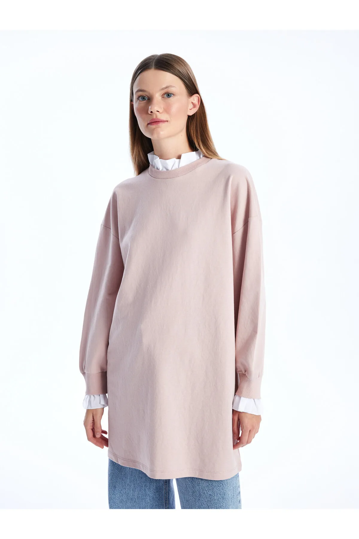 LC Waikiki  Rundhalsausschnitt, einfarbig, langärmelig, Damen-Sweatshirt-Tunika