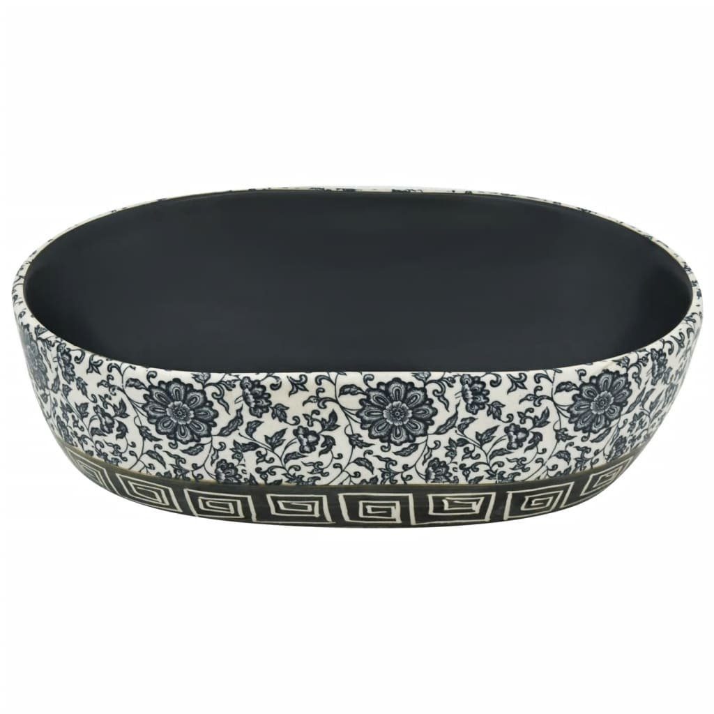 vidaXL Waschbecken Aufsatzwaschbecken Schwarz und Blau Oval 47x33x13 cm Keramik