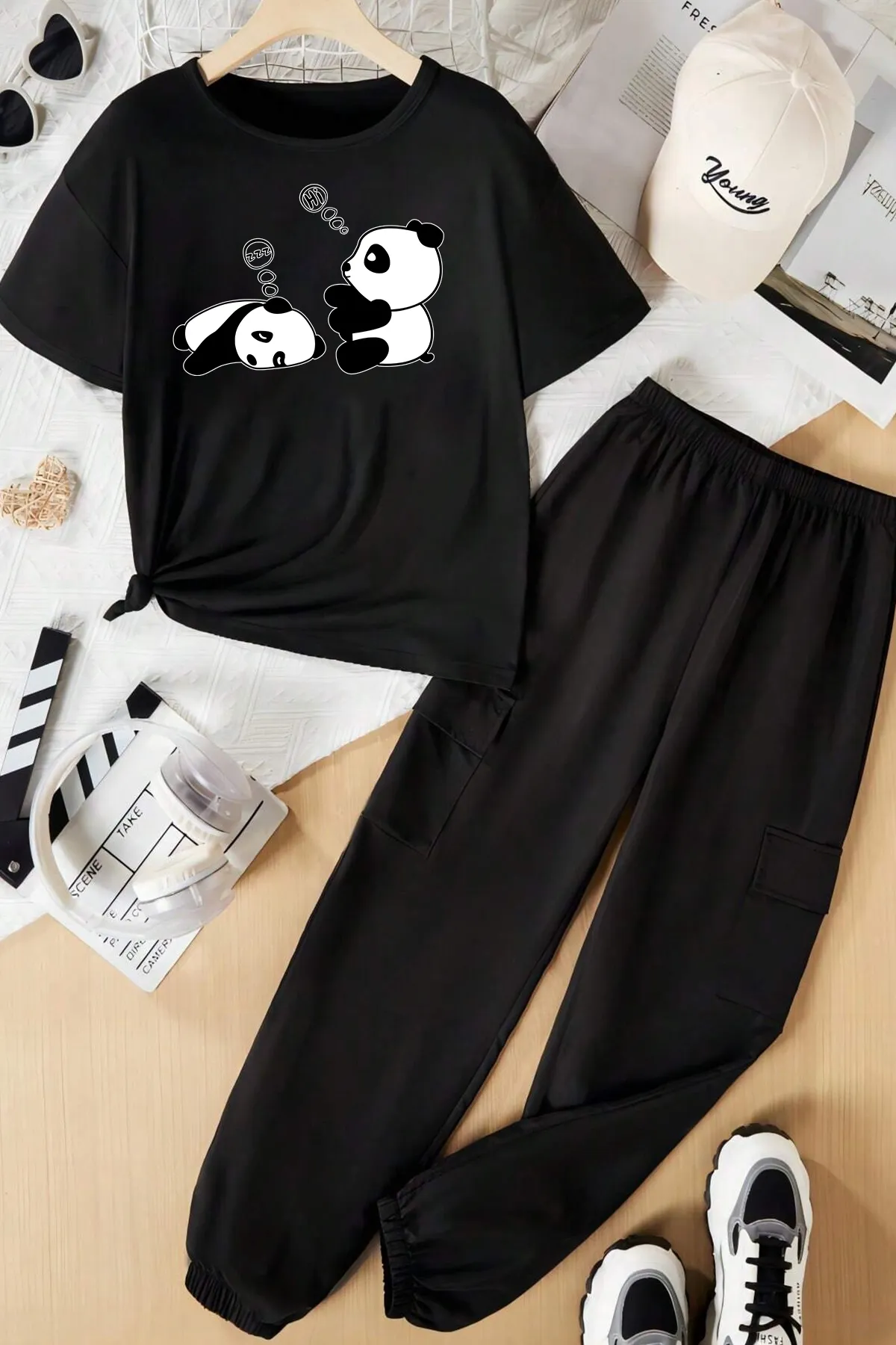 uyguntarz  Kinder Schlaf Panda Unterteil - Oberteil Trainingsanzug Set