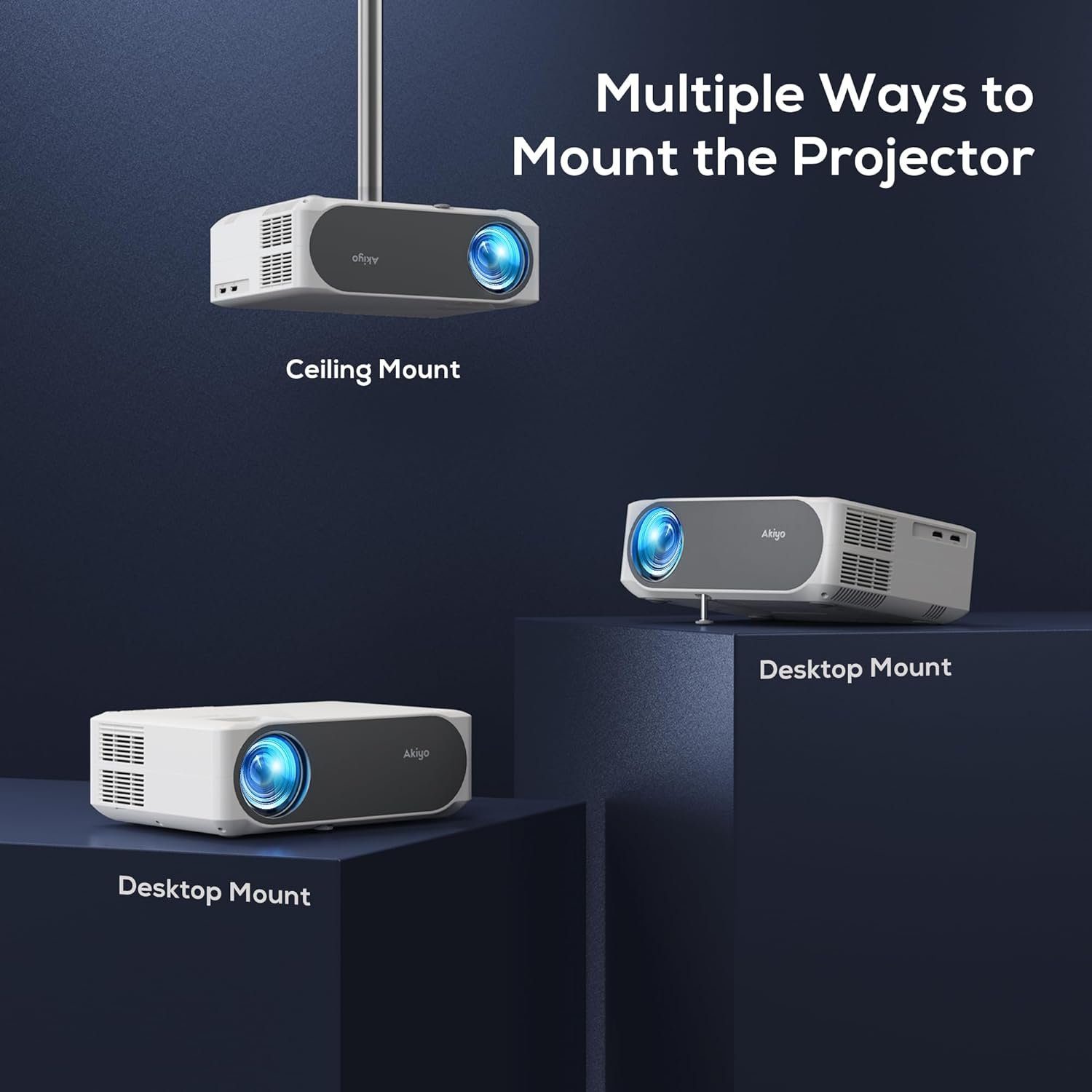 AKIYO Portabler Projektor (20000 lm, 12.000:1, 1080P px, 4K Unterstützung, Heimkino Video Beamer Maximal 300“ Display Projektor)