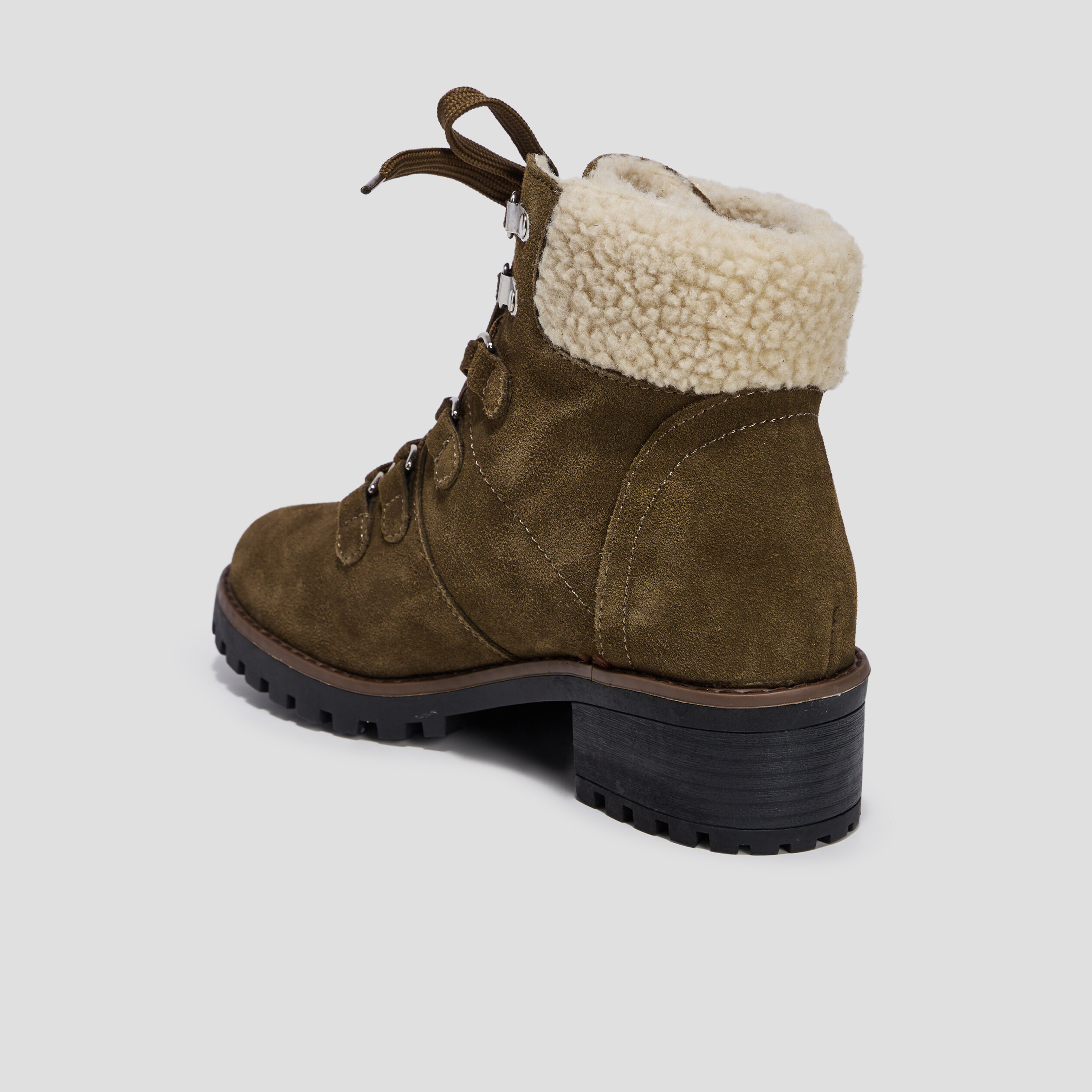 Bottines à talons empiècement molletonné vert kaki femme | La Halle