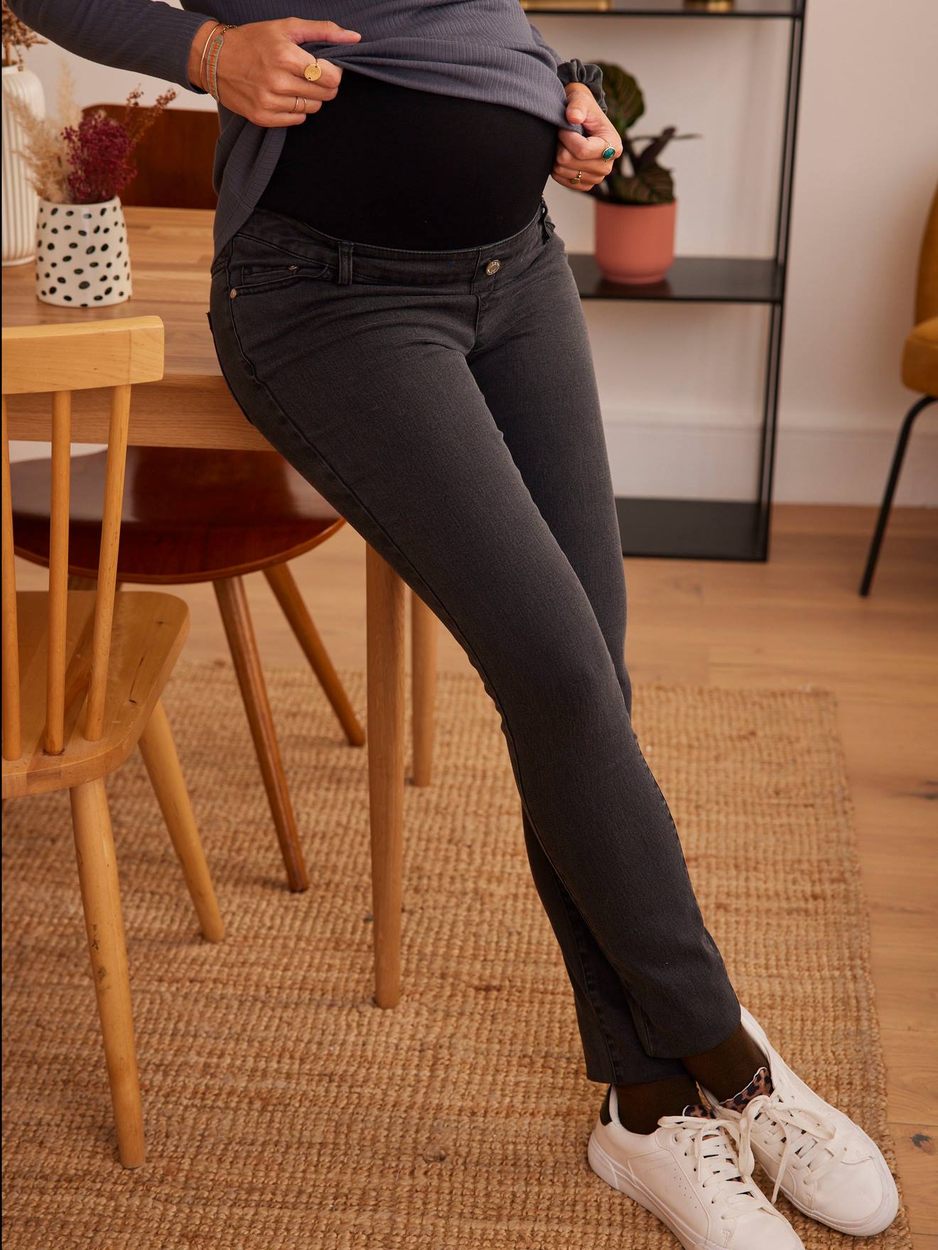 Vertbaudet Gerade Umstands-Jeans, Schrittlänge 75 cm - anthrazit