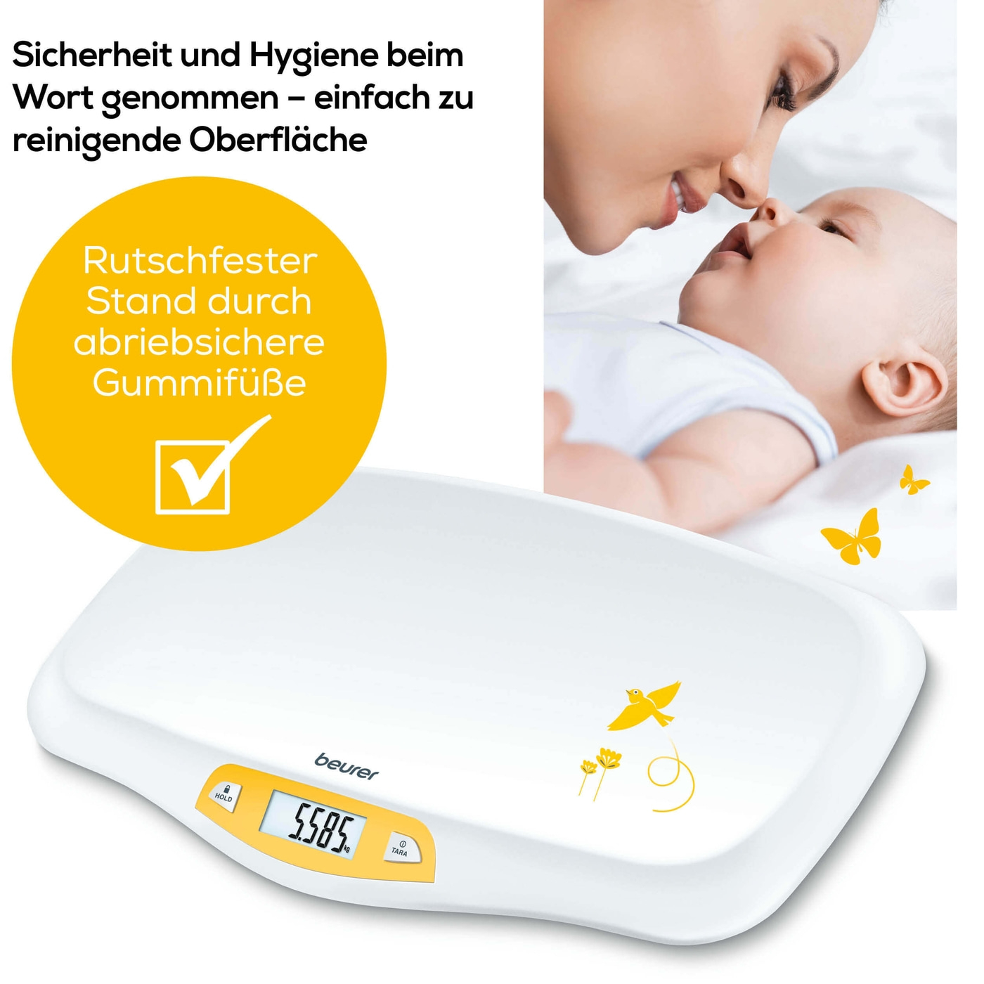 Beurer Babywaage - BY 80-Babywaage mit Hold-Funktion für genaues Wiegen trotz Bewegungen