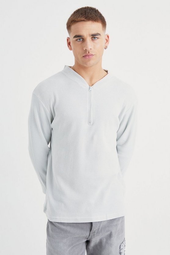 Langärmliges Slim-Fit Poloshirt in Waffeloptik
