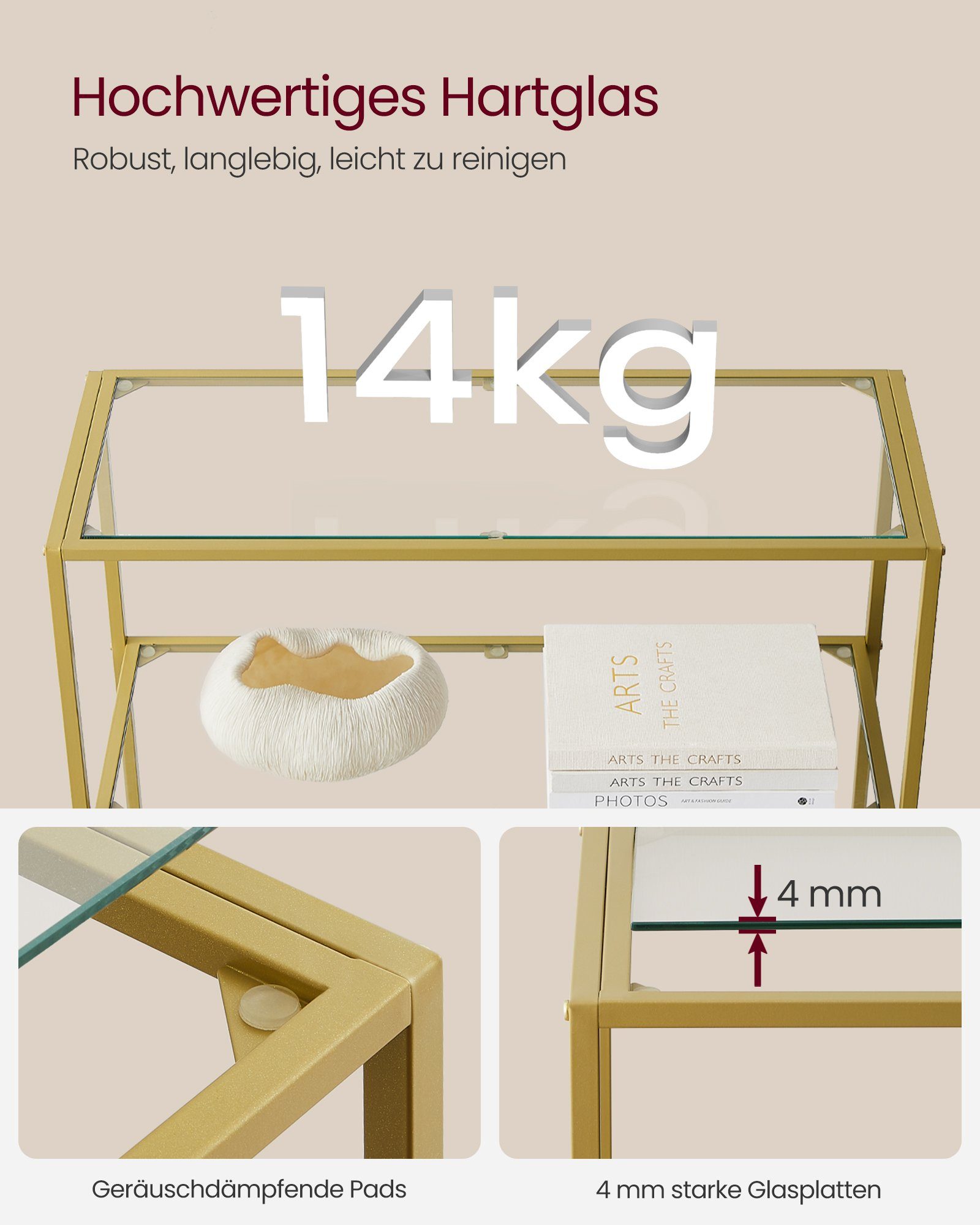 VASAGLE Standregal Regal mit 6 Ablagen, Badregal, gehärtetes Glas