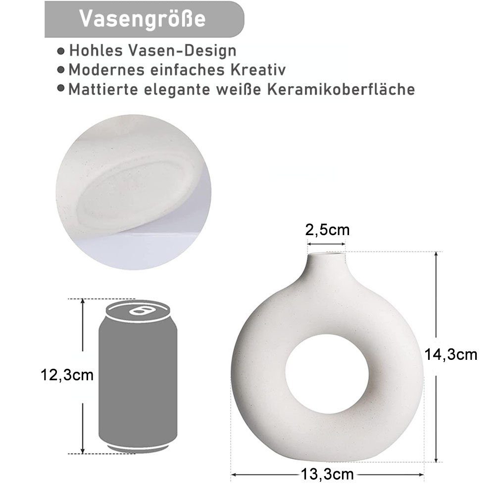 zggzerg Dekovase Keramik Vase für Pampasgras, Beige Donut Vase Deko Wohnzimmer Runde