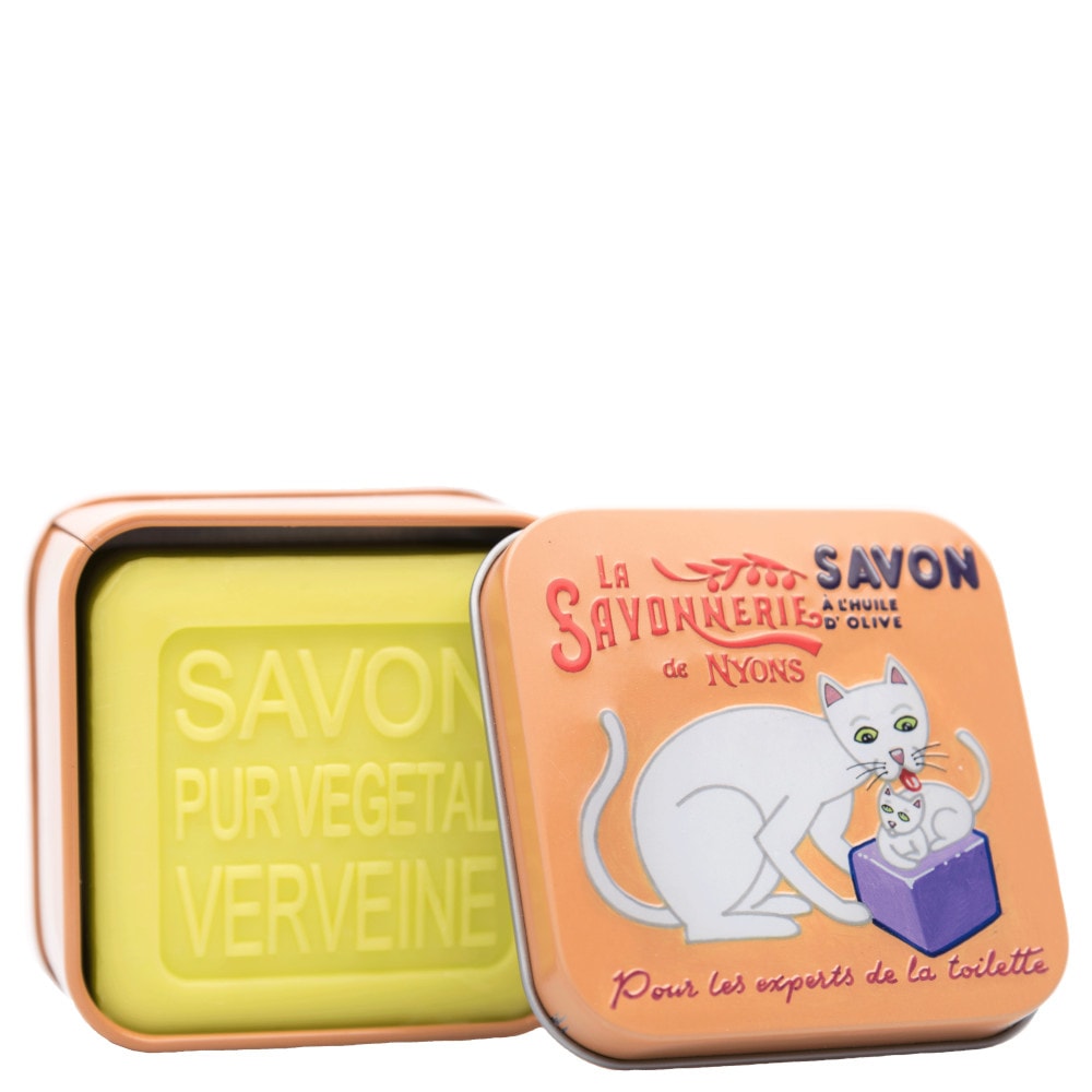 La savonnerie de nyons Savon 100g Verveine et Boîte Métal Chat Savon