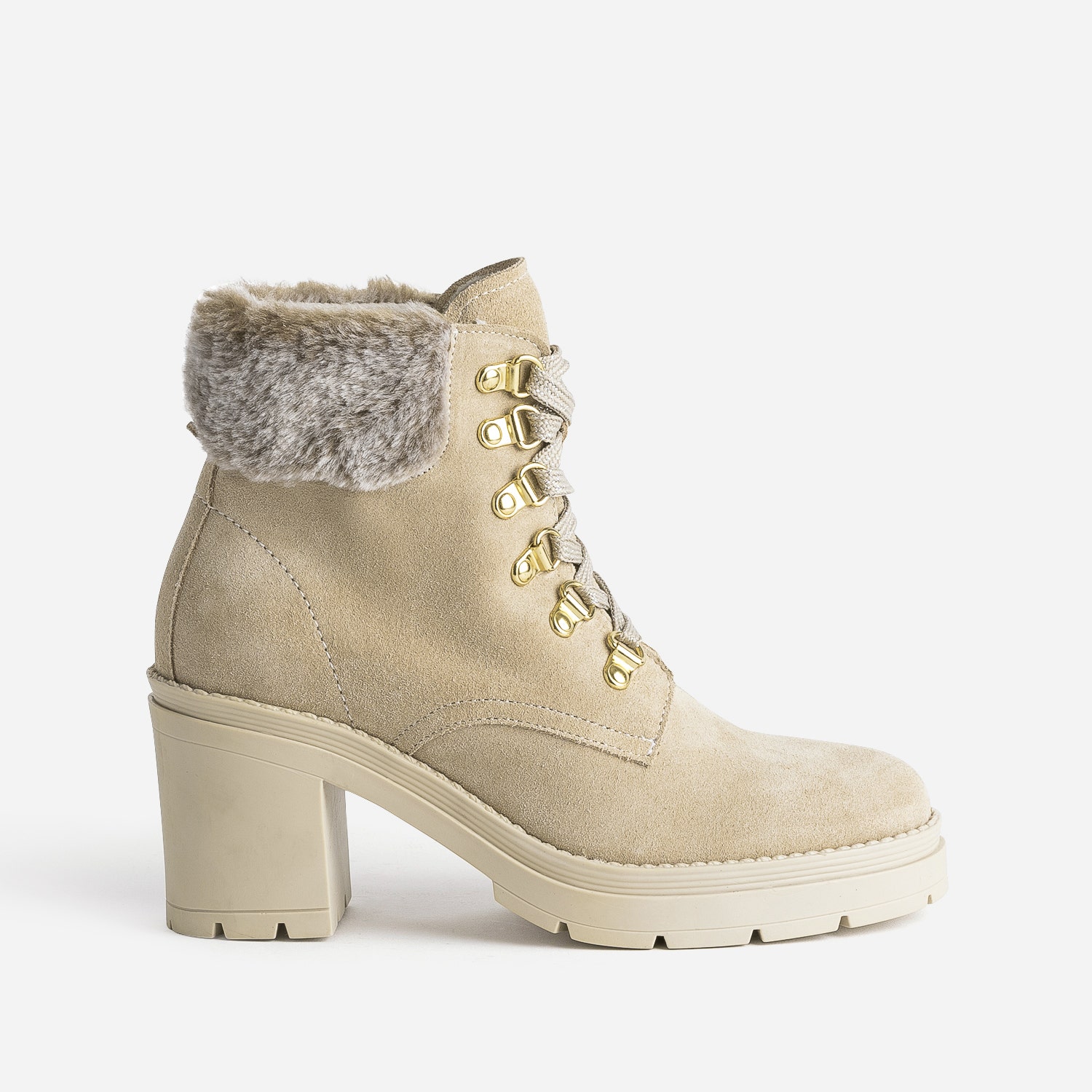 Bottine à talon TEXTO beige cuir velours