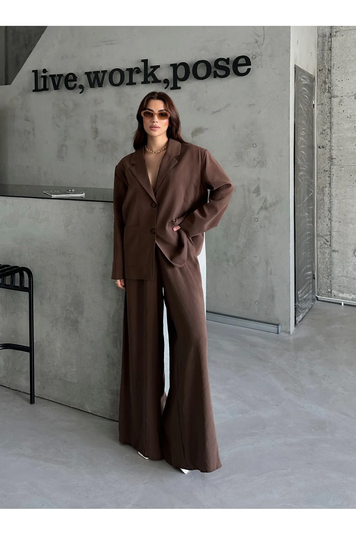 Laluvia  Braunes Marina-Set mit Jacke und elastischer Hose