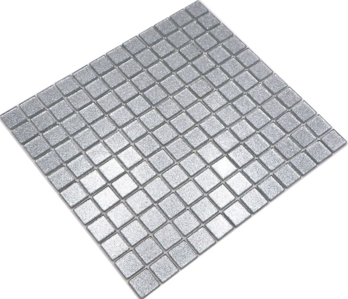 Mosani Mosaikfliesen Glasmosaik Crystal Mosaikfliesen silber glänzend / 10 Matten