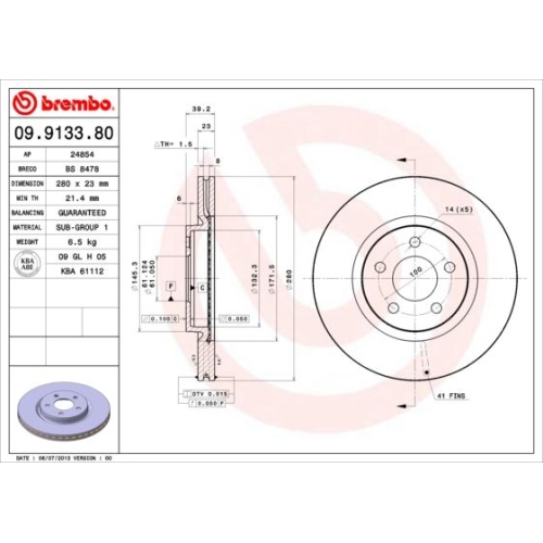 Bremsscheibe Brembo Vorderachse  2 Stück 09.9133.81 - ATU