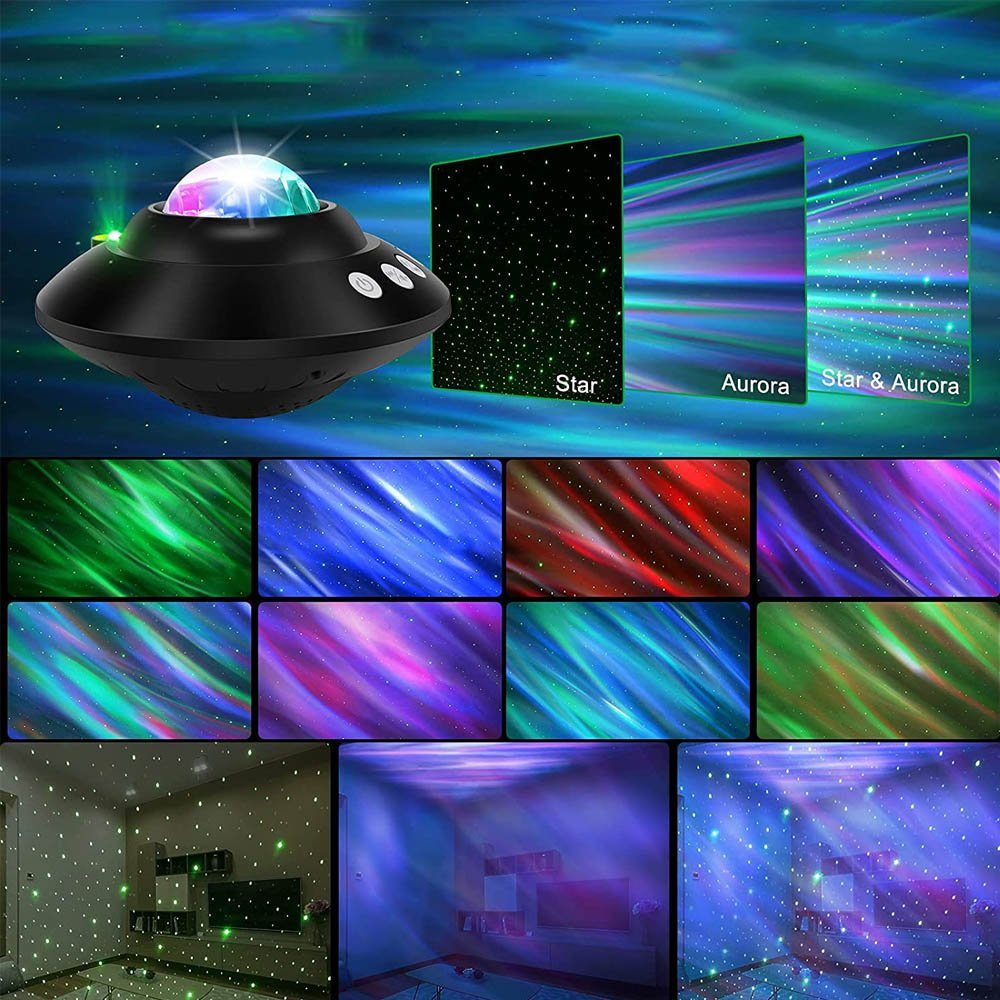 XIIW LED-Sternenhimmel LED Sternenhimmel Projektor Lampe Nachtlicht Galaxy mit Bluetooth, Musiklautsprecher Sternenlicht Wasserwellen Nachtlichter Timer, für Party Weihnachten Ostern Halloween Kinder Zimmer