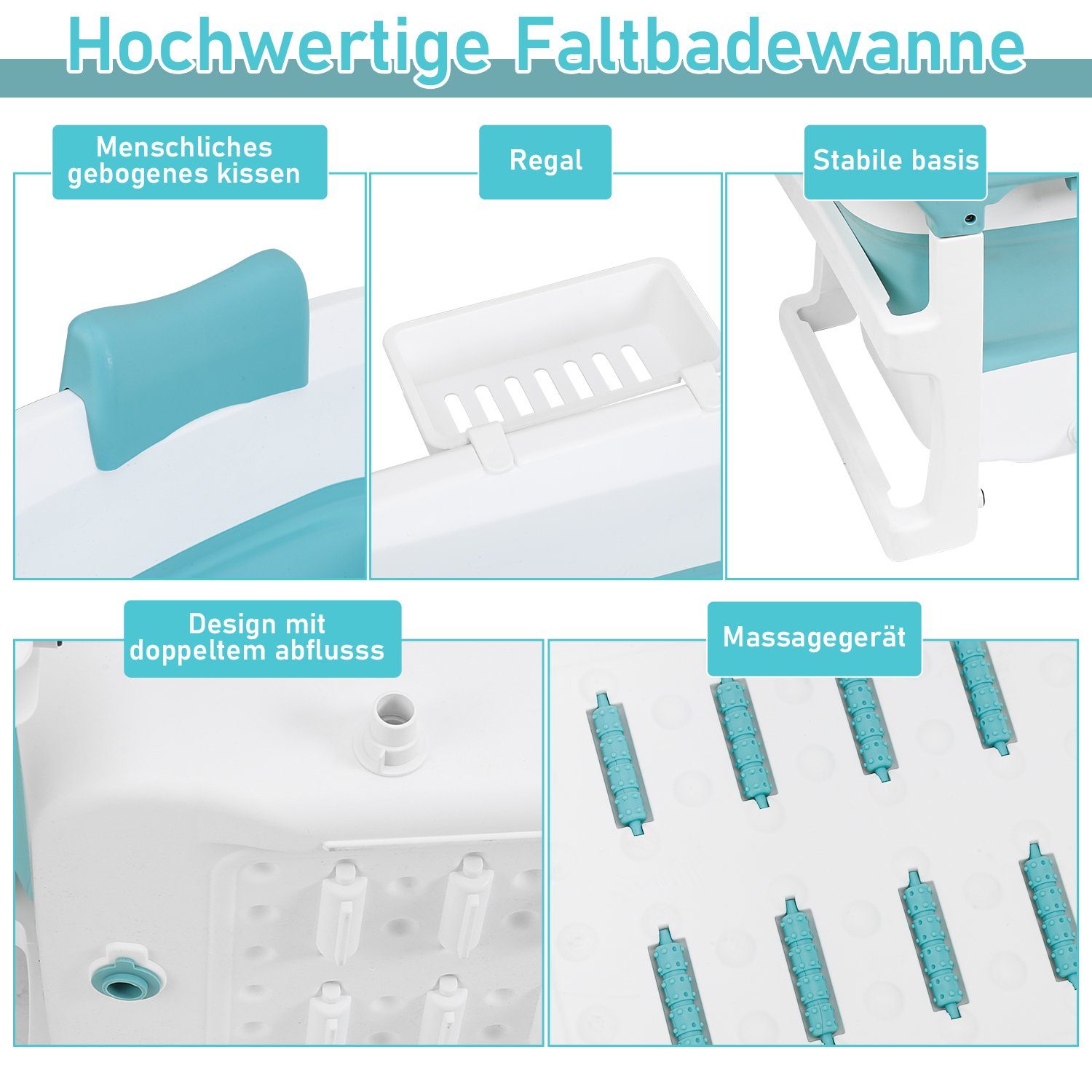 Yakimz Badewanne 132x60x50cm Badewanne Faltbare Badewanne Erwachsene, Foldable Bathtub