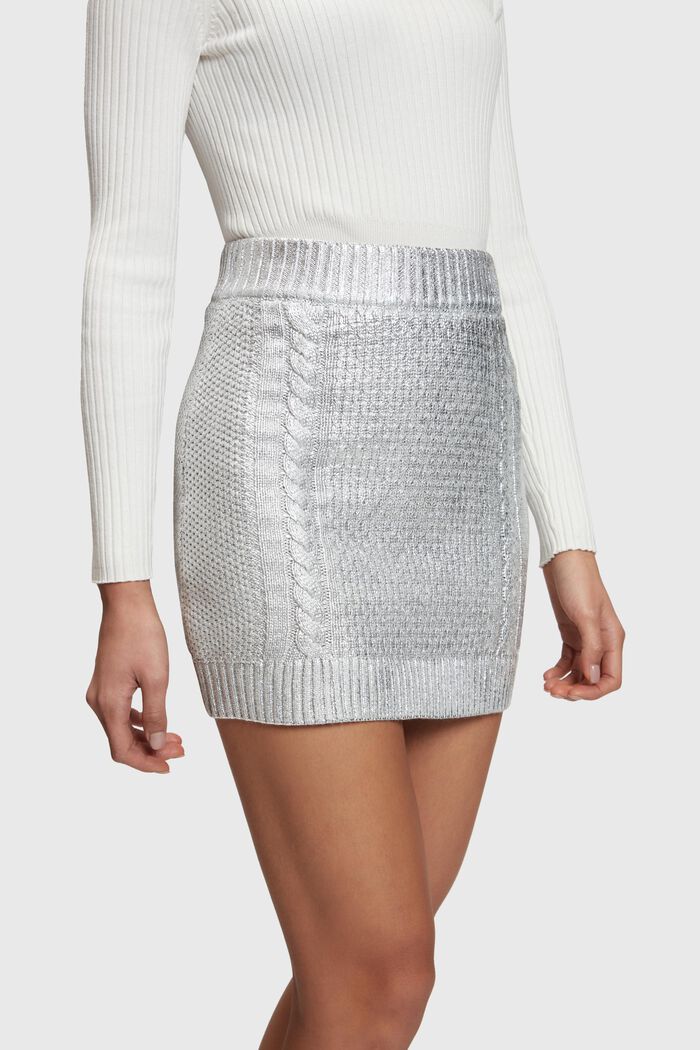 Minirock mit Zopfmuster im Metallic-Look