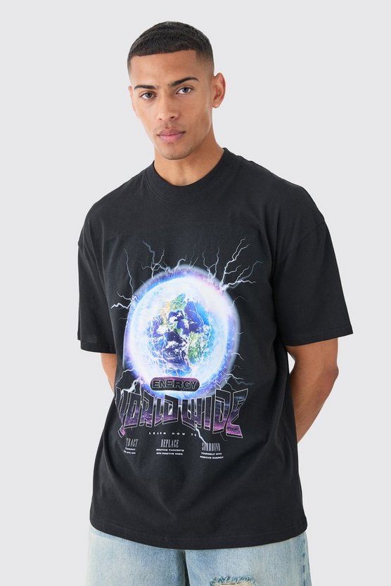 Oversize T-Shirt mit Earth-Print