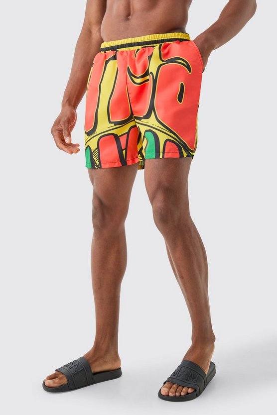 Mittellange Graffiti Badehose