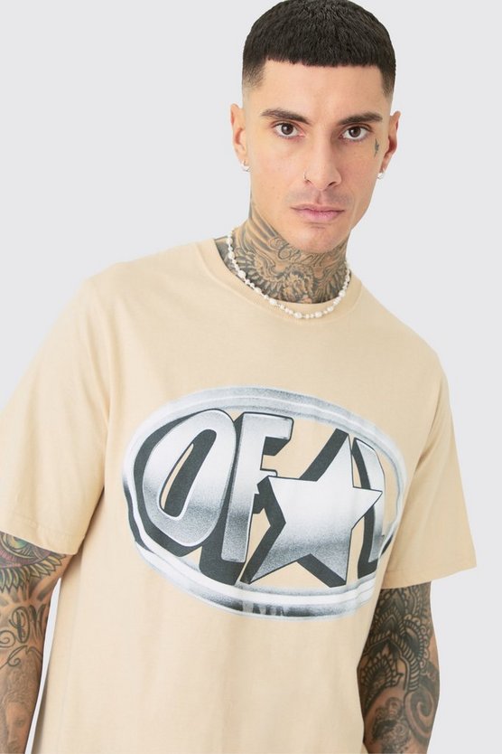 Tall T-Shirt mit Official-Print in Sand