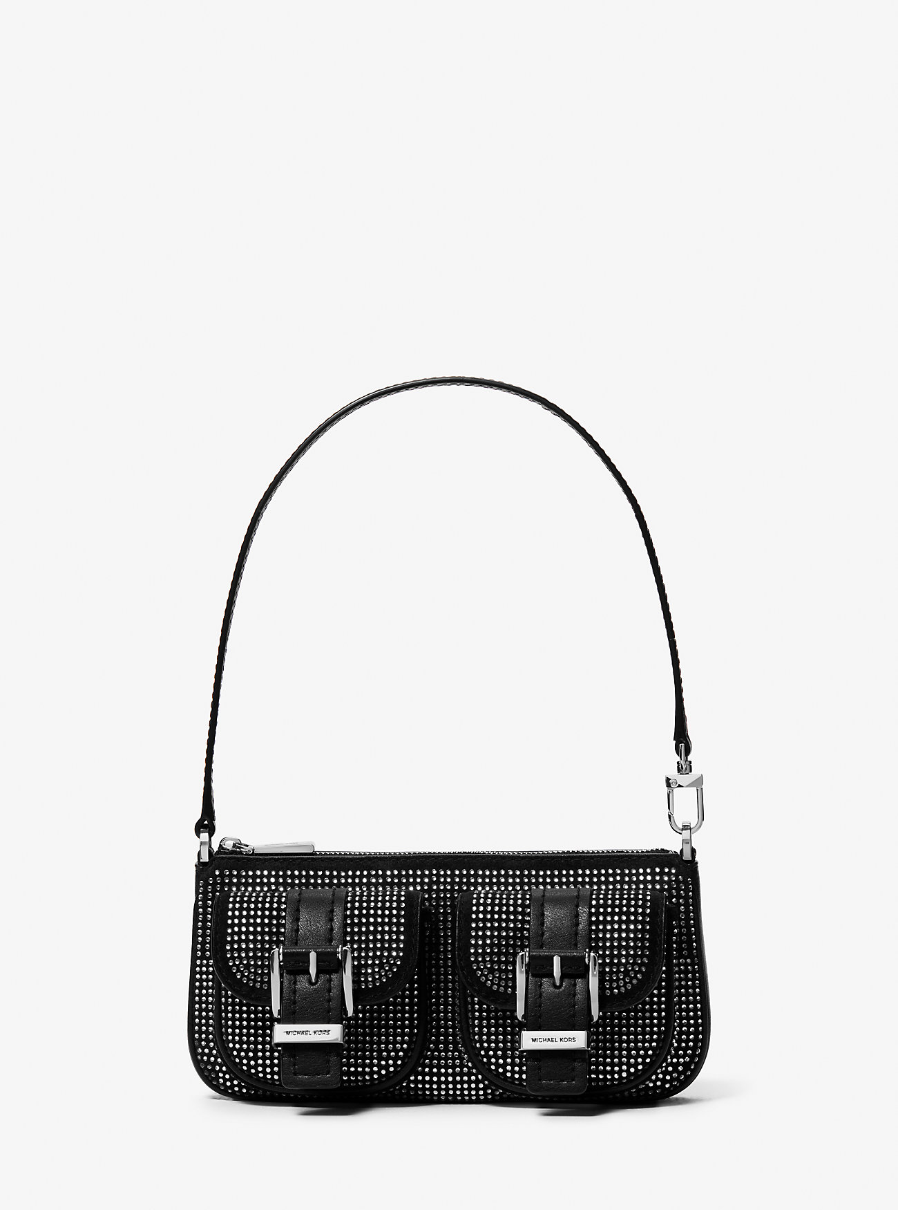 Zoe Small Embellished Suede Pochette - BLACK